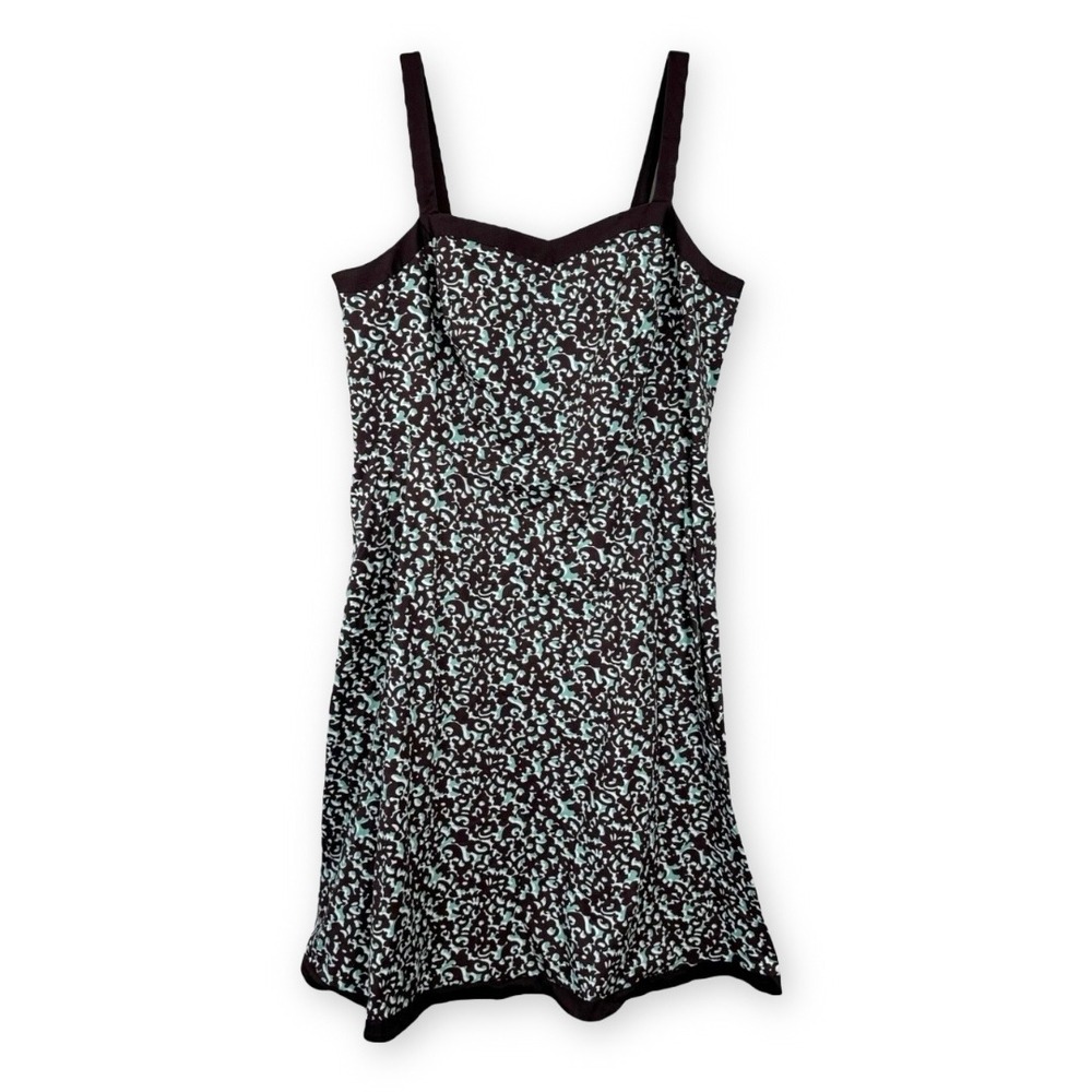 Kim Rogers Woman Brown Mint Green Abstract Print Sun Dress Size 20W Smocked Back